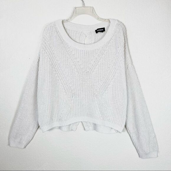 Express White Knit Cutout Back Balloon Sleeve Sweater - Picture 4 of 7